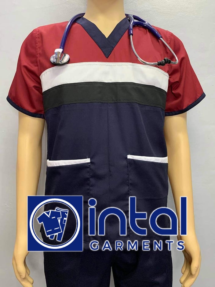 SCRUB SUIT Medical Doctor Nurse Uniform SS_03H Polycotton by INTAL GARMENTS Color Midnight Blue - Black - White - Maroon