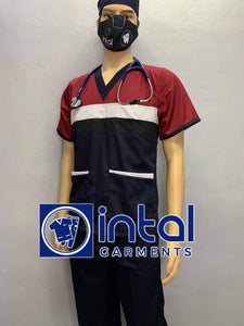 SCRUB SUIT Medical Doctor Nurse Uniform SS_03H Polycotton by INTAL GARMENTS Color Midnight Blue - Black - White - Maroon