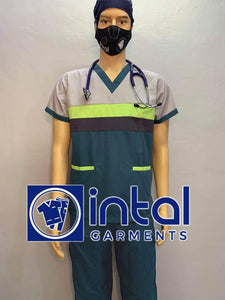 SCRUB SUITS High Quality SS_03H Polycotton CARGO Pants by INTAL GARMENTS Color Teal Blue - Gey