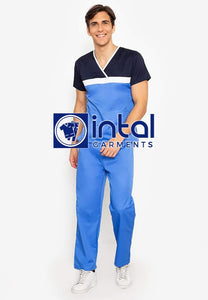 SCRUB SUIT High Quality SS_04 Polycotton by INTAL GARMENTS Color Azure Blue Midnight Blue