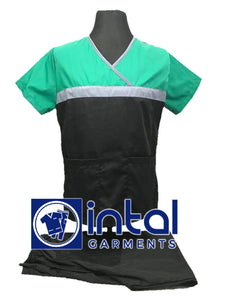 SCRUB SUIT High Quality SS_04 Polycotton by INTAL GARMENTS Color Black - Light Grey - Emerald Green
