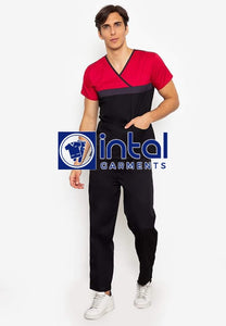 SCRUB SUIT High Quality SS_04 Polycotton by INTAL GARMENTS Color Black - Red