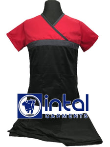 SCRUB SUIT High Quality SS_04 Polycotton by INTAL GARMENTS Color Black - Charcoal Grey - Red