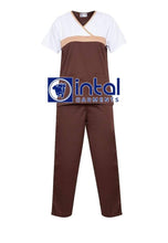SCRUB SUIT High Quality SS_04 Polycotton by INTAL GARMENTS Color Chocolate Brown - Tortilla Brown - White