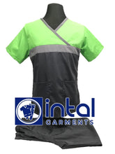 SCRUB SUIT High Quality SS_04 Polycotton by INTAL GARMENTS Color Charcoal Grey - Light Grey - Kelly Green