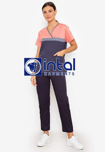 SCRUB SUIT High Quality SS_04 Polycotton by INTAL GARMENTS Color Charcoal Grey Peach
