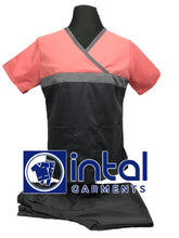 SCRUB SUIT High Quality SS_04 Polycotton by INTAL GARMENTS Color Charcoal Grey - Light Grey - Peach