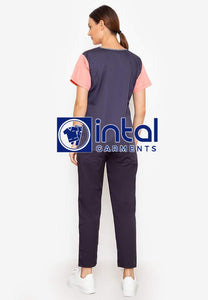 SCRUB SUIT High Quality SS_04 Polycotton by INTAL GARMENTS Color Charcoal Grey Peach