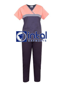 SCRUB SUIT High Quality SS_04 Polycotton by INTAL GARMENTS Color Charcoal Grey Peach