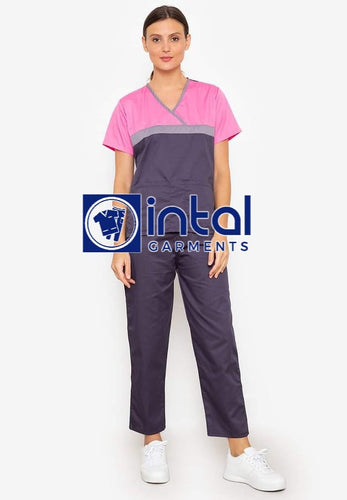 SCRUB SUIT High Quality SS_04 Polycotton by INTAL GARMENTS Color Charcoal Grey Pink