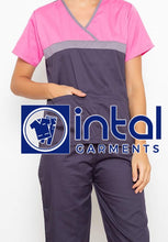 SCRUB SUIT High Quality SS_04 Polycotton by INTAL GARMENTS Color Charcoal Grey Pink