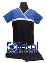 SCRUB SUIT High Quality SS_04 Polycotton by INTAL GARMENTS Color Midnight Blue - White - Azure Blue