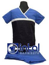 SCRUB SUIT High Quality SS_04 Polycotton by INTAL GARMENTS Color Midnight Blue - White - Azure Blue Pants