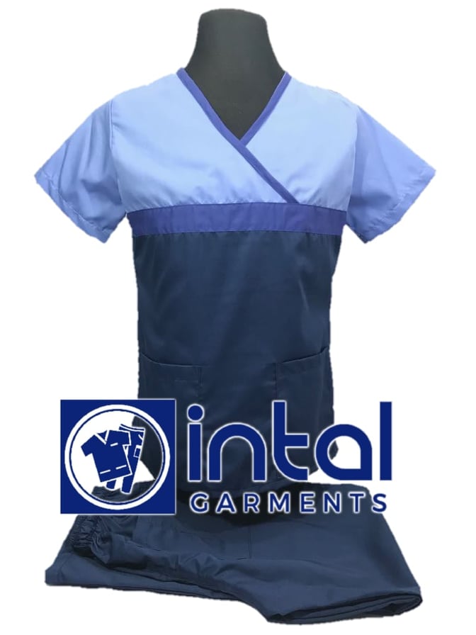 SCRUB SUIT High Quality SS_04 Polycotton by INTAL GARMENTS Color Oxford Blue - Persian Blue - Powder Blue