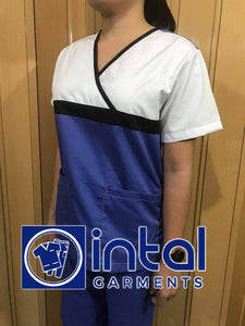 SCRUB SUIT High Quality SS_04 Polycotton by INTAL GARMENTS Color Persian Blue - Midnight Blue - White