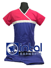 SCRUB SUIT High Quality SS_04 Polycotton by INTAL GARMENTS Color Persian Blue - White - Fuchsia