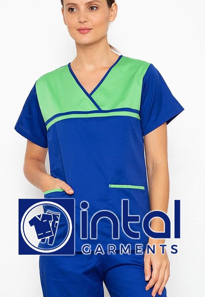 SCRUB SUIT High Quality SS_04A Polycotton by INTAL GARMENTS Color Admiral Blue - Kelly Green