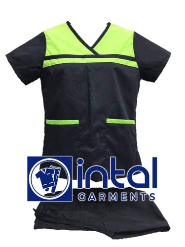 INTAL SCRUBSUIT 04A HIGH QUALITY Classic Overlap Regular 4 Pocket Pants Unisex Scrubs - MIDNIGHT BLUE - KELLY GREEN