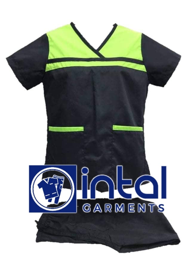 SCRUB SUIT High Quality SS_04A Polycotton by INTAL GARMENTS Color Midnight Blue - Kelly Green