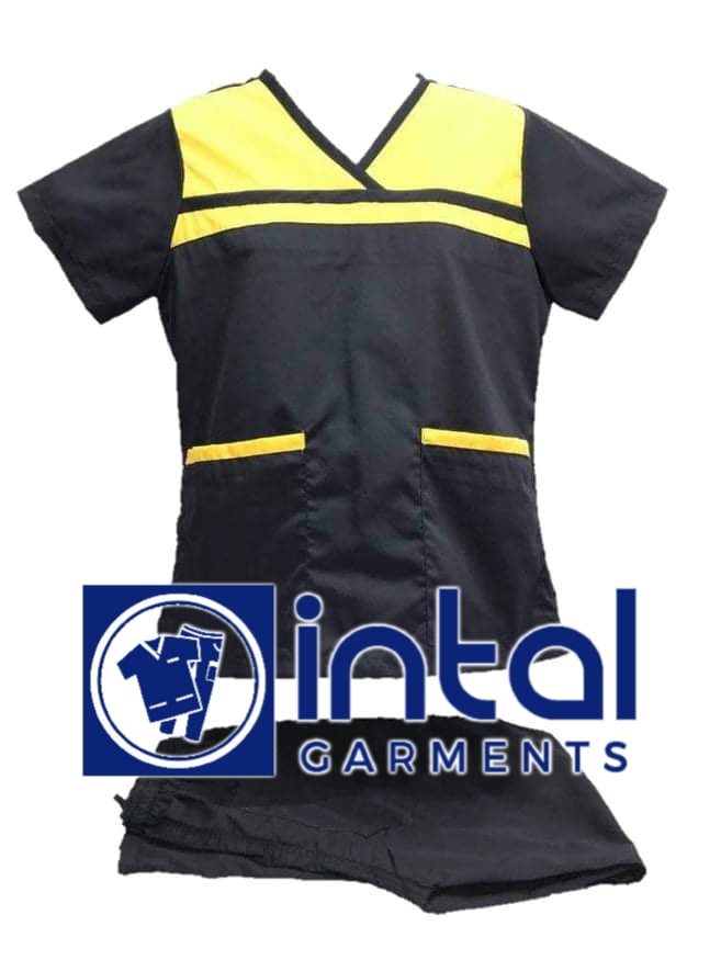 SCRUB SUIT High Quality SS_04A Polycotton by INTAL GARMENTS Color Midnight Blue - Yellow