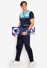 SCRUB SUIT High Quality SS_04A Polycotton by INTAL GARMENTS Color Midnight Blue - Cyan Blue