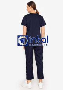 SCRUBSUIT 04A Classic Overlap Lhacose Polycotton Regular 4-Pocket Pants Unisex Scrubs Midnight and Powder Blue