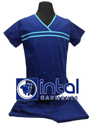INTAL SCRUBSUIT 04B HIGH QUALITY Classic Overlap Regular 4Pocket Pants Unisex Scrubs - Admiral Blue - Aqua Blue