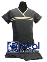 SCRUB SUIT High Quality SS_04B Polycotton by INTAL GARMENTS Color Charcoal Grey - Beige