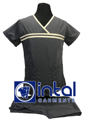INTAL SCRUBSUIT 04B HIGH QUALITY Classic Overlap Regular 4 Pocket Pants Unisex Scrubs - CHARCOAL GREY - BEIGE