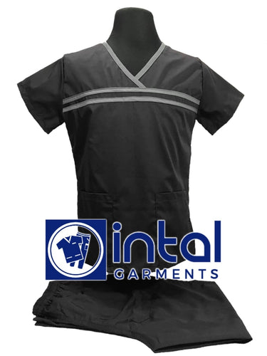 INTAL SCRUBSUIT 04B HIGH QUALITY Classic Overlap Regular 4Pocket Pants Unisex Scrubs - Charcoal Grey - Light Grey