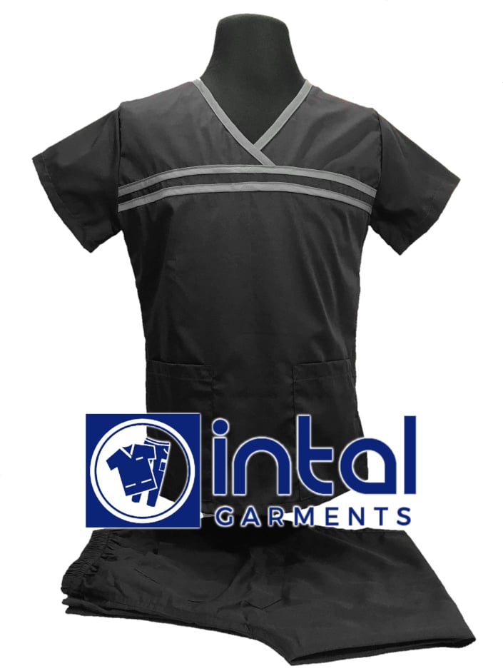 SCRUB SUIT High Quality SS_04B Polycotton by INTAL GARMENTS Color Charcoal Grey - Light Grey