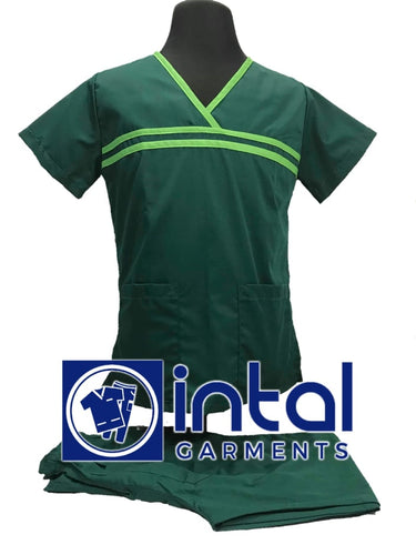INTAL SCRUBSUIT 04B HIGH QUALITY Classic Overlap Regular 4Pocket Pants Unisex Scrubs - Forest Green - Kelly Green