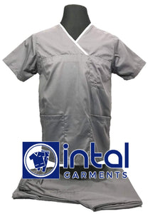 SCRUB SUIT High Quality SS_04C Polycotton by INTAL GARMENTS Color Light Grey - White