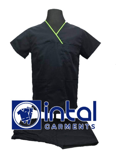 INTAL SCRUBSUIT 04C HIGH QUALITY Classic Overlap Regular 4 Pocket Pants Unisex Scrubs - Midnight Blue - Kelly Green