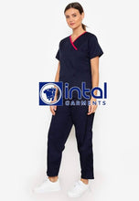 SCRUB SUIT High Quality SS_04C Polycotton by INTAL GARMENTS Color Midnight Blue - Fuchsia Pink