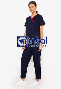 SCRUB SUIT High Quality SS_04C Polycotton by INTAL GARMENTS Color Midnight Blue - Fuchsia Pink