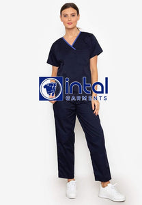 SCRUB SUIT High Quality SS_04C Polycotton by INTAL GARMENTS Color Midnight Blue - Persian Blue