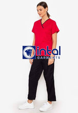 SCRUB SUIT High Quality SS_04C Polycotton by INTAL GARMENTS Color Red & Black