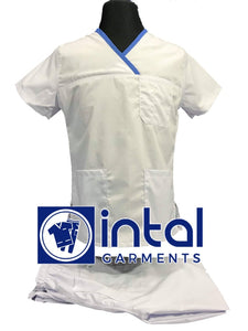 SCRUB SUIT High Quality SS_04C Polycotton by INTAL GARMENTS Color White - Azure Blue