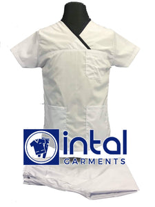 SCRUB SUIT High Quality SS_04C Polycotton by INTAL GARMENTS Color White - Black