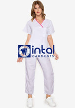 SCRUB SUITS High Quality SS_04C Polycotton by INTAL GARMENTS Color White - Rose Pink