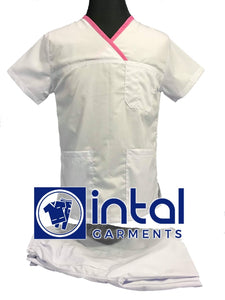 SCRUB SUIT High Quality SS_04C Polycotton by INTAL GARMENTS Color White - Rose Pink