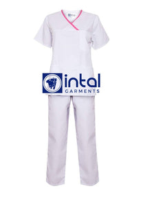 SCRUB SUITS High Quality SS_04C Polycotton by INTAL GARMENTS Color White - Rose Pink