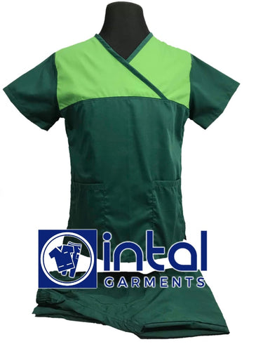 INTAL SCRUBSUIT 04D HIGH QUALITY Classic Overlap Regular 4 Pocket Pants Unisex Scrubs - Forest Green - Kelly Green