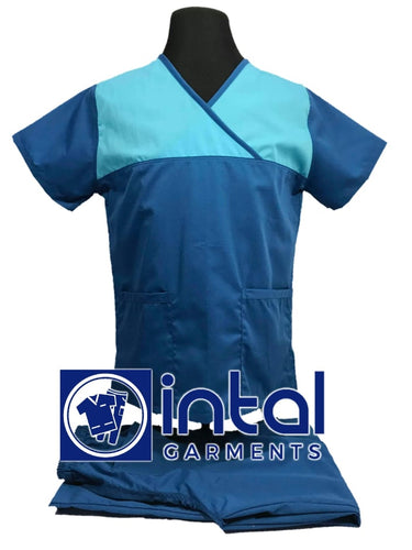 INTAL SCRUBSUIT 04D HIGH QUALITY Classic Overlap Regular 4 Pocket Pants Unisex Scrubs - Sapphire Blue - Aqua Blue