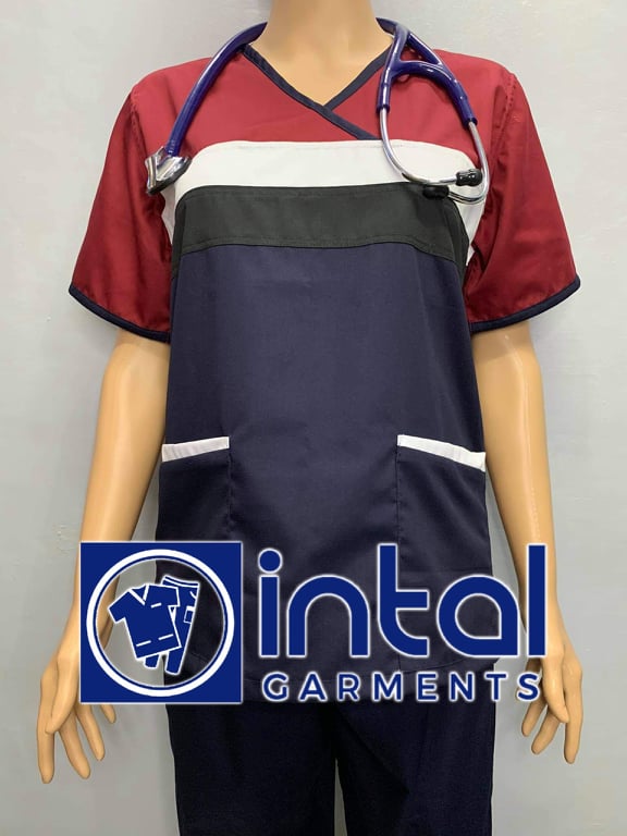 SCRUB SUIT Medical Doctor Nurse Uniform SS_04H Polycotton by INTAL GARMENTS Color Midnight Blue - Black - White - Maroon