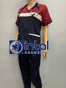 SCRUB SUIT Medical Doctor Nurse Uniform SS_04H Polycotton JOGGER PANTS by INTAL GARMENTS Color Midnight Blue - Black - White - Maroon