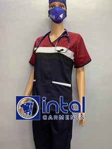 SCRUB SUIT Medical Doctor Nurse Uniform SS_04H Polycotton JOGGER PANTS by INTAL GARMENTS Color Midnight Blue - Black - White - Maroon