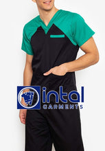 SCRUB SUITS High Quality SS_05 Polycotton by INTAL GARMENTS Color Black - Emerald Green