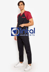 SCRUB SUITS High Quality SS_05 Polycotton by INTAL GARMENTS Color Black - Maroon